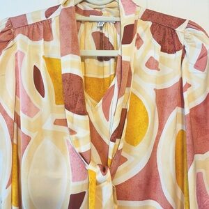 Pink and Yellow Graphic Tie Front Blouse, Size S
